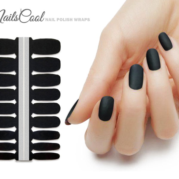 Solid Color Black Matte Finish Real nail Polish Strips Nail art Wraps Street Art 18 Strips