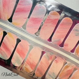 Nail Wraps  Watercolor Nail Stickers Pink Chameleon Shimmer Real nail Polish Strips Street Art 16 Strips