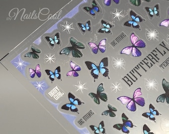 Nail Art Pegatinas Calcomanías Transferencias Wraps Azul Púrpura Mariposa / Mariposas Estrella Blanca