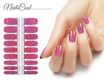 Tiras de esmalte de uñas real con purpurina plateada de color rosa intenso, envolturas para decoración de uñas, escamas de sirena de arte callejero, 18 tiras