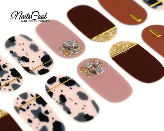 Buy Blue Color Leopard Pattern 3D Gold Chain Design Real Nail Polish Strips Nail  Art Wraps Street Art 20 Strips Online in India - Etsy