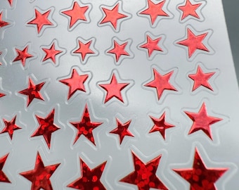 Red Holographic Star Nail Stickers – Glitter Star Decals for Nails, Self-Adhesive Nail Art Stickers, Christmas Nails, DIY Manicure