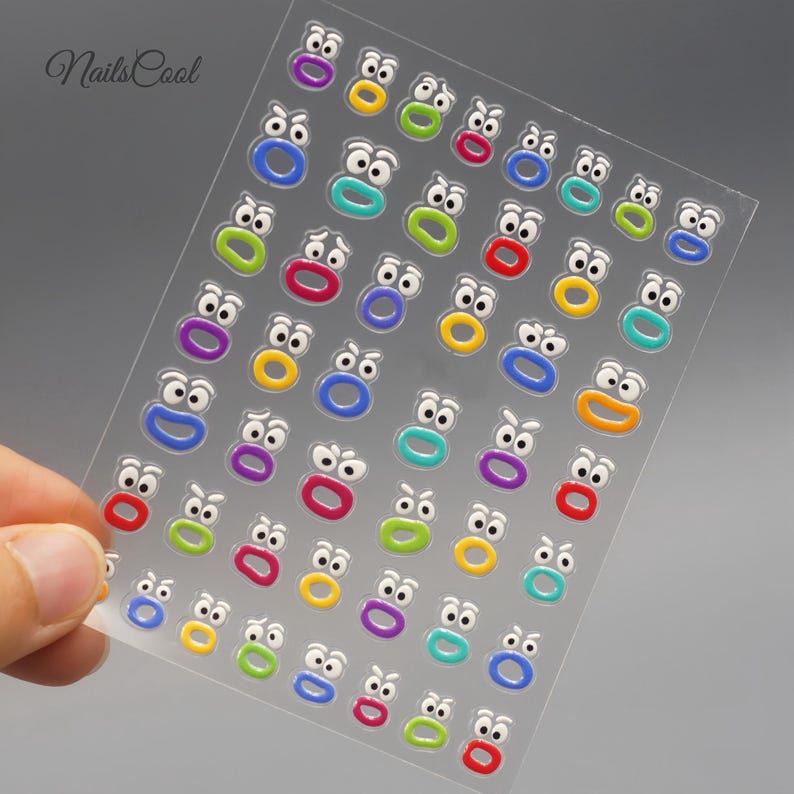Cartoon Nail Stickers 5D Colorful Big Mouth Face Nail Decals DIY Nails