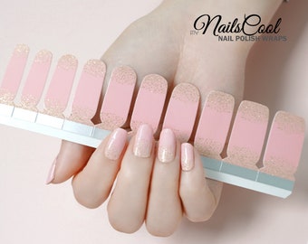 Light Pink Color Tie-Dye Gold Glitter Real nail Polish Strips Nail art Wraps Street Art 20 Strips