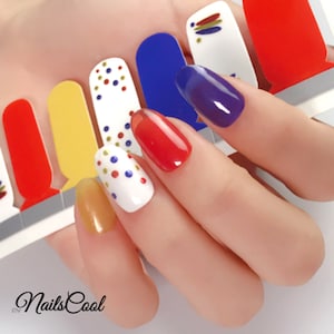 Multi-Color 3D  Decoration Real nail Polish Strips Nail art Wraps Street Art 20 Strips Red, Yellow, Blue