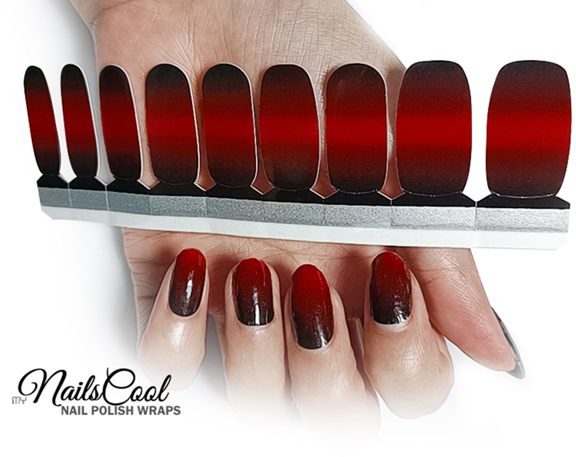 Ongles Rouge Et Noir Dégradé Uni Rouge Noir Couleur Dégradé Vrai Vernis à ongles Bandes - Etsy France