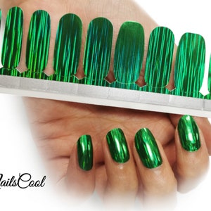 Chrome Nail Wraps Green Color Speed of Light Real nail Polish Strips Nail Stickers Street Art 18 Strips