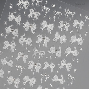 Bow Knot Nail Stickers Crystal Rhinestone 5D Nail Decals DIY Nails Nail Art White