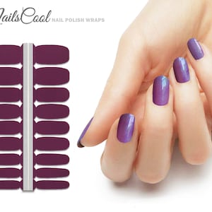 Nail Wraps Nail Stickers Glossy Solid Dark Purple Color Plum Real nail Polish Street Art 18 Strips