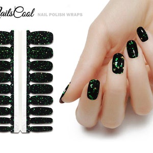 Soild Black Color Green Gold Glitter Sequin Real nail Polish Strips Nail art Wraps Street Art 18 Strips