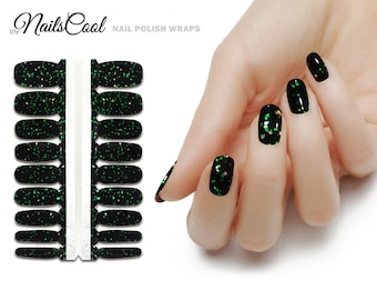 Soild Black Color Green Gold Glitter Sequin Real nail Polish Strips Nail art Wraps Street Art 18 Strips