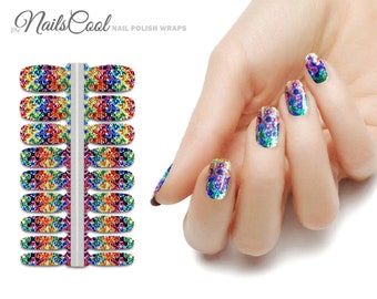 Rainbow Color Glitter Sequin Real nail Polish Strips Nail art Wraps Street Art Puzzle 18 Strips