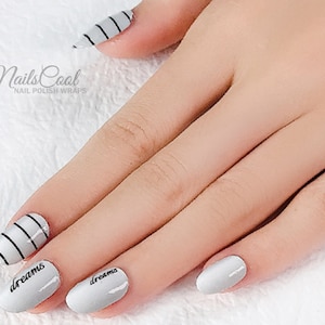 Light Gray & Coconut White Color Gradient Nail Wraps Real nail Polish Strips Street Art 20 Strips Horizontal stripes
