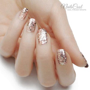 Chrome Gold Color Glitter Sequin Real nail Polish Strips Nail art Wraps Street Art 18 Strips Champagne gold