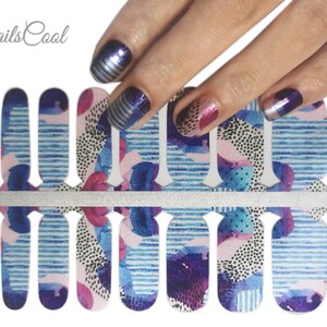 Nail Wraps Nail Stickers Bule Purple Color Pattern Pearly Real nail Polish Strips Street Art 14 Strips