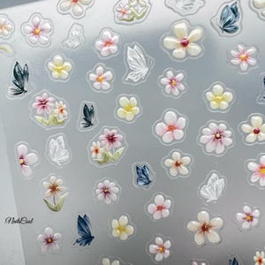 Spring Flower Nail Stickers 6D Daisy Flower and Butterfly Nail Decals DIY Nails Nail Art