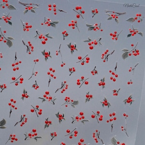 5D Nail Decals Nail Stickers Jelly DIY Stickers Red Berry Branches Nail Art