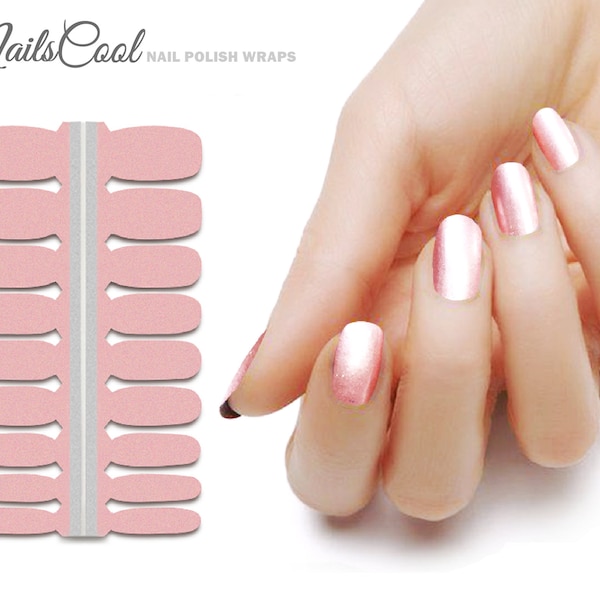 Nail Wraps Solid Pink Color Nail Stickers Pearly Luster Real nail Polish Street Art 18 Strips