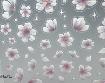 Iriserende 3D Sakura-nagelstickers - Holografische kersenbloesem bloemen nagelstickers, elegante Japanse lentenagelkunst voor doe-het-zelfmanicure