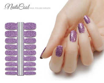 Purple Color Glitter Real nail Polish Strips Nail art Nail Wraps Street Art 18 Strips Periwinkle Purple