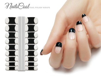 French Style Nail Wraps Nail Stickers Solid Black Color Real nail Polish Strips Street Art 18 Strips