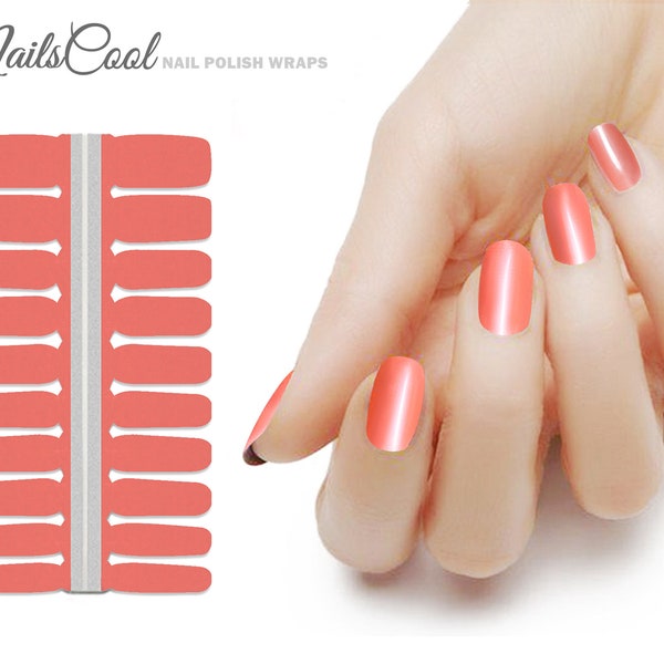 Bright Coral Color Gloss Solid Real nail Polish Strips Nail art Wraps Street Art 18 Strips Coral nails