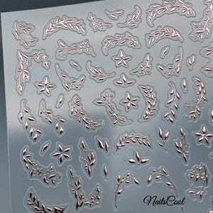Pegatinas florales para uñas, diseño de hojas metálicas en oro rosa, 3D, 5D, para decorar uñas con flores.