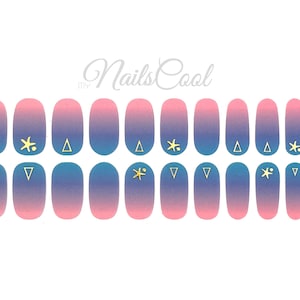 May include: Set of 16 pink and blue ombre nail wraps with gold star and triangle accents. Nails Cool.