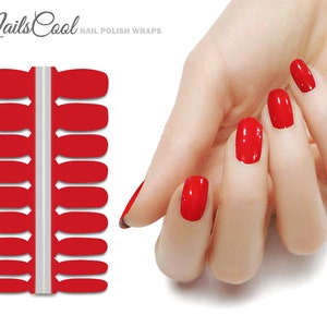 Solid Color Red Real nail Polish Strips Nail art Wraps Street Art 18 Strips