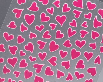 Hot Pink Heart Nail Stickers 3D Heart Nail Decals Multi Shapes DIY Nails Nail Art