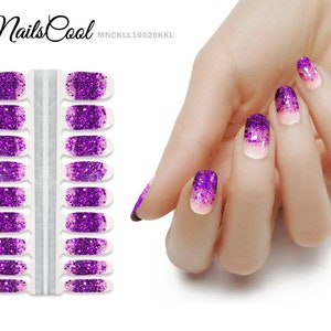 Nail Wraps Purple Violet Color Purple Gradient Glitter Sequin Transparent Nail Stickers Real nail Polish Strips Street Art 18 Strips