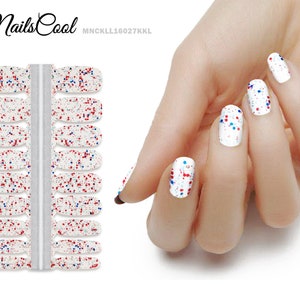 White Color Rainbow Glitter Sequin Real nail Polish Strips Nail art Wraps Street Art 18 Strips