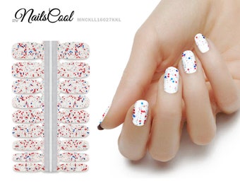 White Color Rainbow Glitter Sequin Real nail Polish Strips Nail art Wraps Street Art 18 Strips