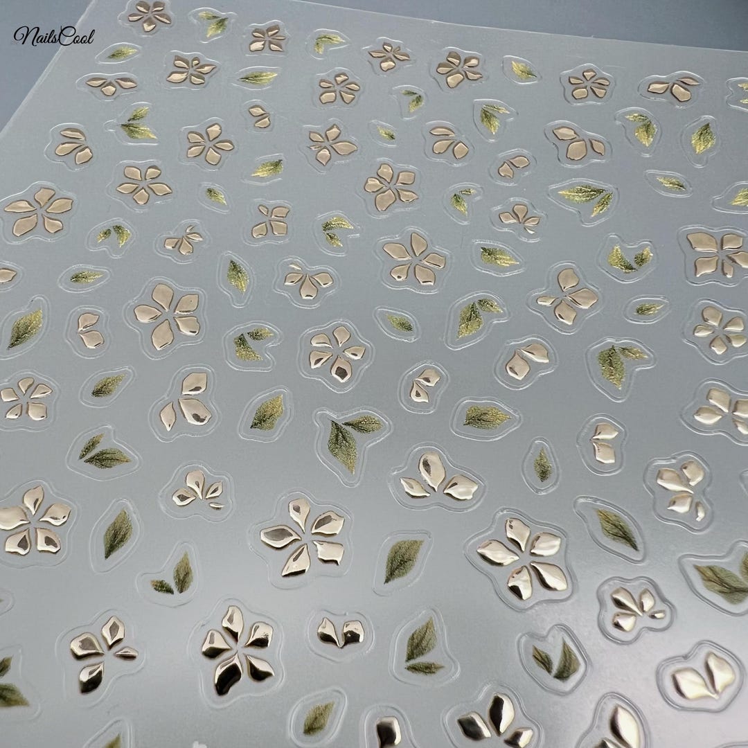 6 Bögen Goldene Nagelkunst-Aufkleber – 3D Blumen, Schmetterlinge & Blätter Für Nailart-Designs