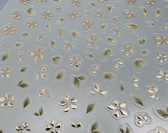 Floral Nail Stickers Gold Metallic Leaf 3D DIY Stickers 5D Nail Decals Flower and leaf Nail Art