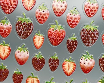 Strawberry Nail Stickers, 3D Jelly Fruit Nail Decals, Cute 6D Red Strawberry Nail Art Stickers for Summer DIY Manicure