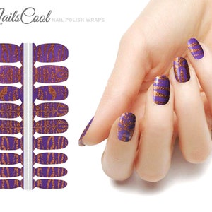 Nail Wraps Nail Sticker Purple Color Rose Gold Glitter Zebra Pattern Real nail Polish Strips Street Art 18 Strips