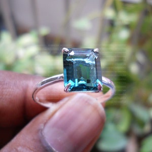 Natural Teal sapphire Ring-Wedding Engagement Ring-Peacock Green Color sapphire-Double Band Teal stone Gift Ring-Birthday Gift Gift For Her