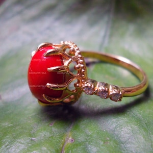 Natural Coral Ring 3.50 Ct Coral Ring for Woman/Handmade Yellow Gold Plated Silver Wedding Anniversary Gift for Her/Mothers day Gifts