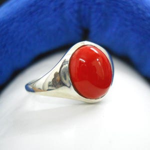 Natural Stone Stacking Ring, Sterling Silver Coral Ring, Summer Jewelry, Sterling Silver Gemstone Ring, oval and 925 Sterling Silver