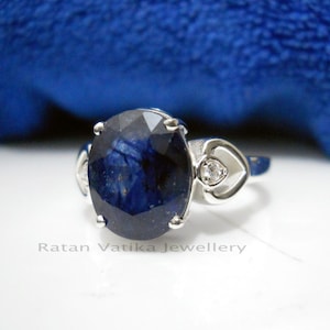 Anello con zaffiro blu naturale, anello in argento sterling fatto a mano con pietra preziosa, anello con pietra portafortuna, anello da donna, regalo di compleanno per anniversario di matrimonio per lei