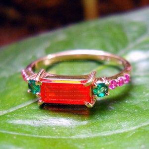 Natural Padparadscha Sapphire-Rectangle cut Orange Pink Stone Handmade vintage design-Birthday Anniversary Gift For Her-Mother&#39;s Day Gift
