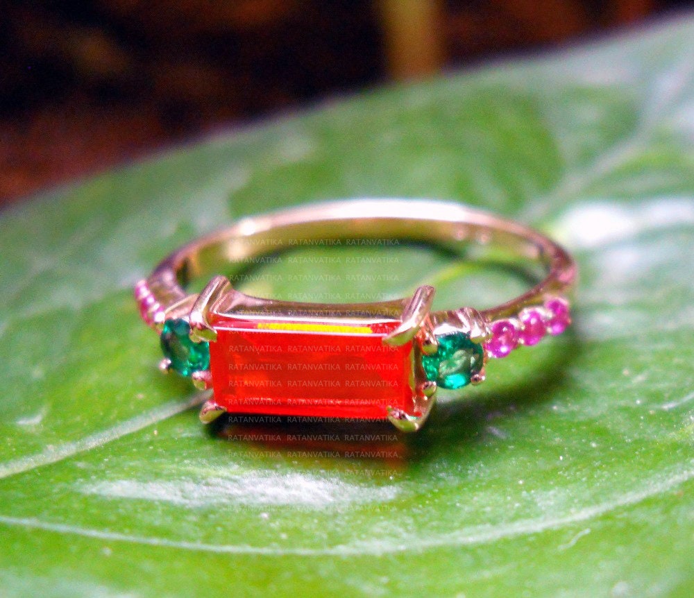 Bague Plaquée Or Blanc Avec Saphir Orange CZ - Pierre Ronde 10mm + 2x5mm - Taille 62 - Neuf Sans Boîte