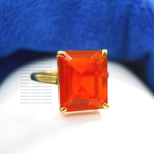 オレンジサファイアリング：18Kゴールドメッキスターリングシルバー、ハンドメイド