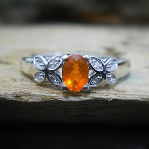 Padparadscha Sapphire Ring, Peach Pink Gemstone, Rare Sapphire Engagement Ring, Handmade Bridal Jewelry, 925 Sterling, Boho Wedding Gift Her