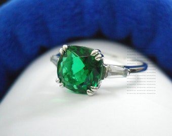 Green Tsavorite Ring BIRTHDAY ANNIVERSARY valentine day Gift For Her Cushion 10mm Green Stone 925 Silver Gifts Jewelry, 18k Gold Plated