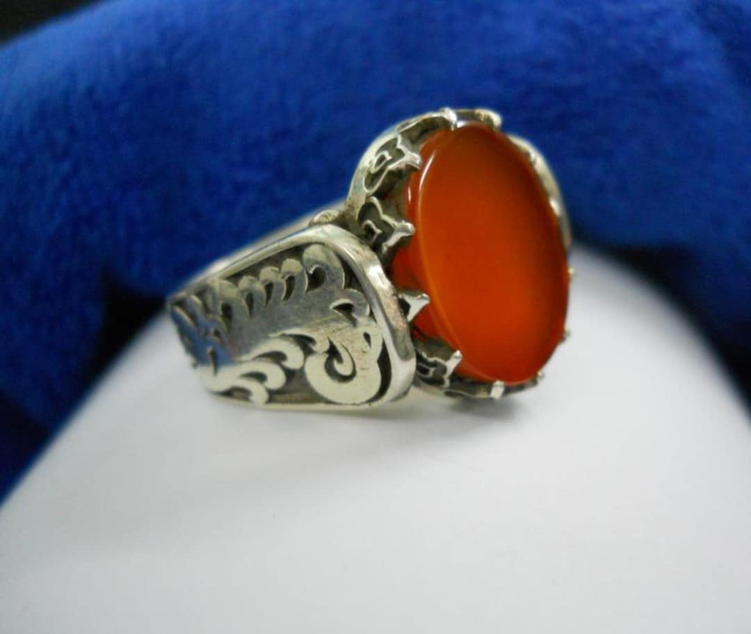 Natural Aqeeq Stone Ring: Handmade 925 Sterling Silver, Yemini Agate - Etsy