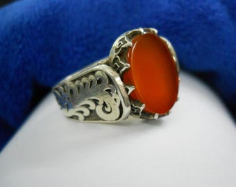 Natural Aqeeq Stone Ring: Handmade 925 Sterling Silver, Yemini Agate