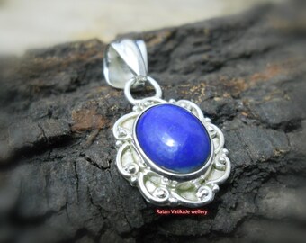 Lapis Lazuli Necklace: Sterling Silver Blue Gemstone Pendant