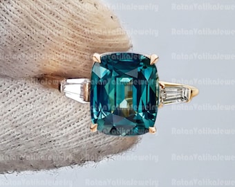 Natural Teal Sapphire Ring wedding Engagement Gift Ring green